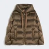 Water-repellent canvas belted down jacket, hazelnut brown
