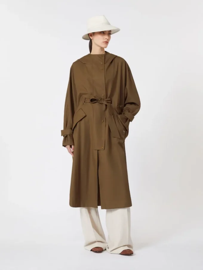Water-repellent wool gabardine duster coat, brown Water-repellent wool gabardine duster coat, brown