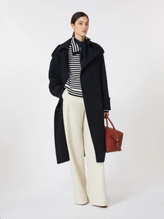 Water-repellent wool gabardine trench coat, ultramarine