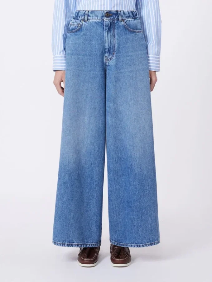 Wide, cotton denim jeans, navy