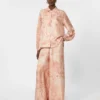 Wide-fit printed silk trousers, pink
