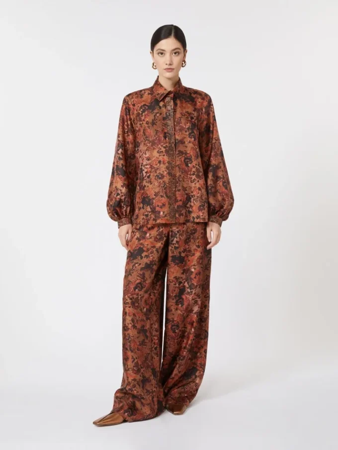 Relaxed-fit printed silk shirt, terra cotta
