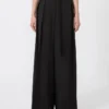 Wide-fit stretch wool trousers, black