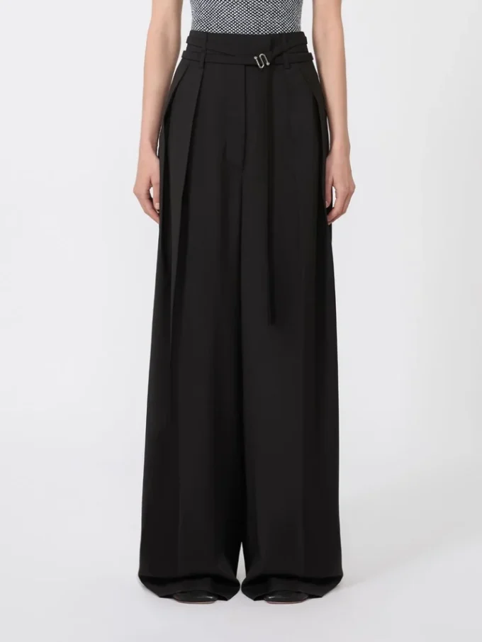 Wide-fit stretch wool trousers, black