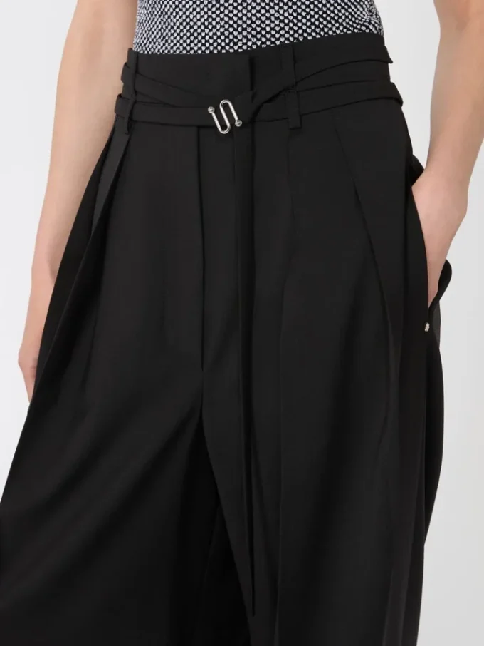 Wide-fit stretch wool trousers, black