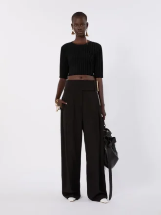 Wide-fit viscose satin trousers, black