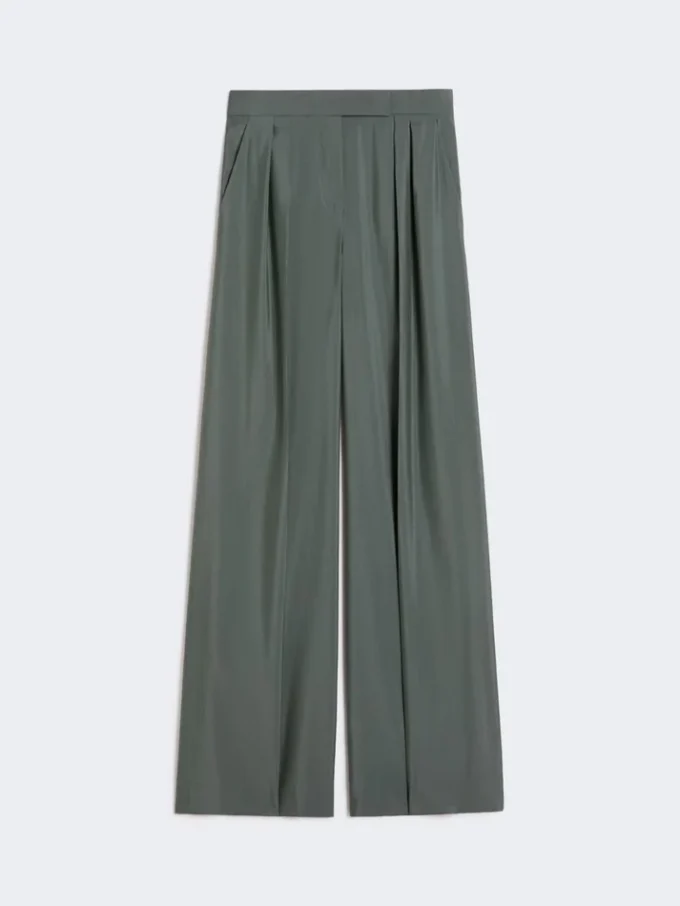 Wide-fit wool and silk trousers, dark green