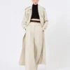 Wide-leg trousers in linen drill, sand