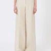 Wide-leg trousers in linen drill, sand