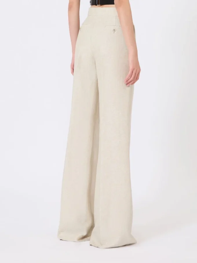Wide-leg trousers in linen drill, sand