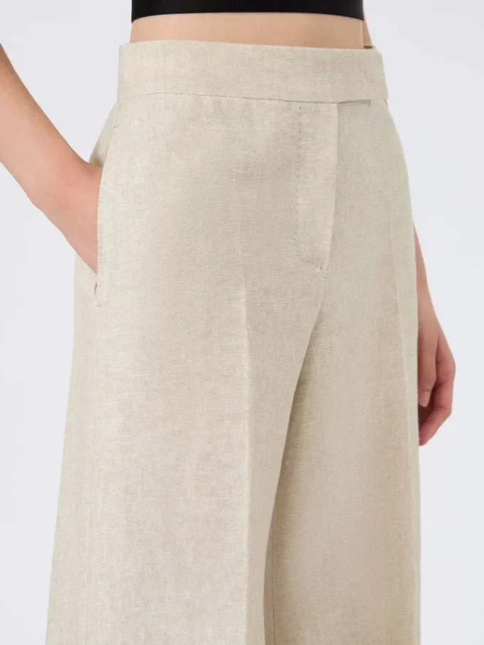 Wide-leg trousers in linen drill, sand