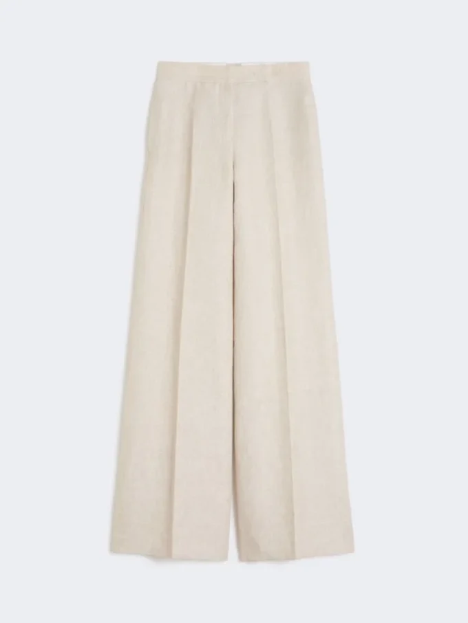 Wide-leg trousers in linen drill, sand