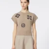 Wool and cashmere cropped sweater, sand