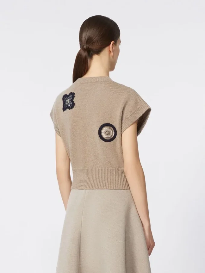 Wool and cashmere cropped sweater, sand