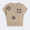 Wool and cashmere cropped sweater, sand