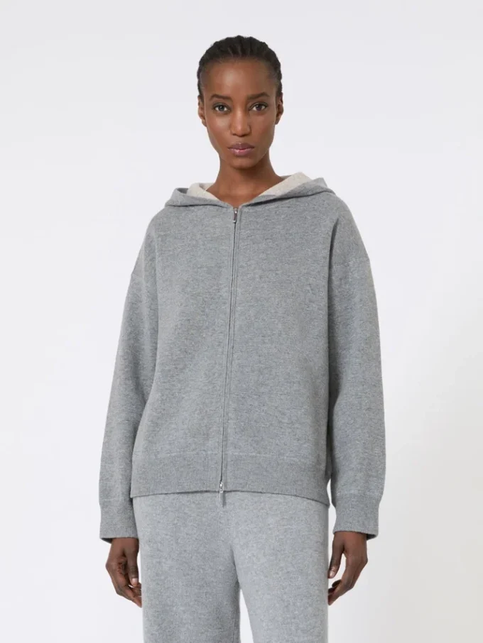Wool and cashmere hooded cardigan, medium grey Wool and cashmere hooded cardigan, medium grey