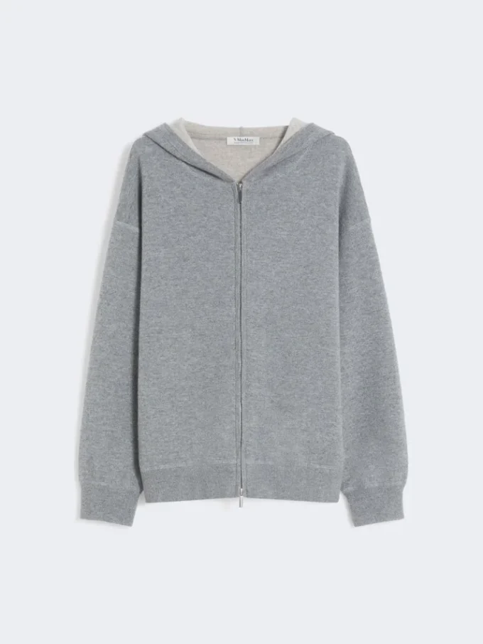 Wool and cashmere hooded cardigan, medium grey Wool and cashmere hooded cardigan, medium grey