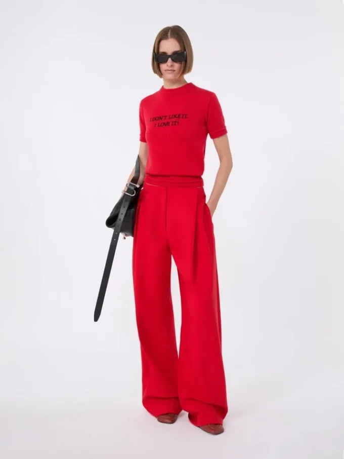Wool and cashmere-knit t-shirt, red Wool and cashmere-knit t-shirt, red