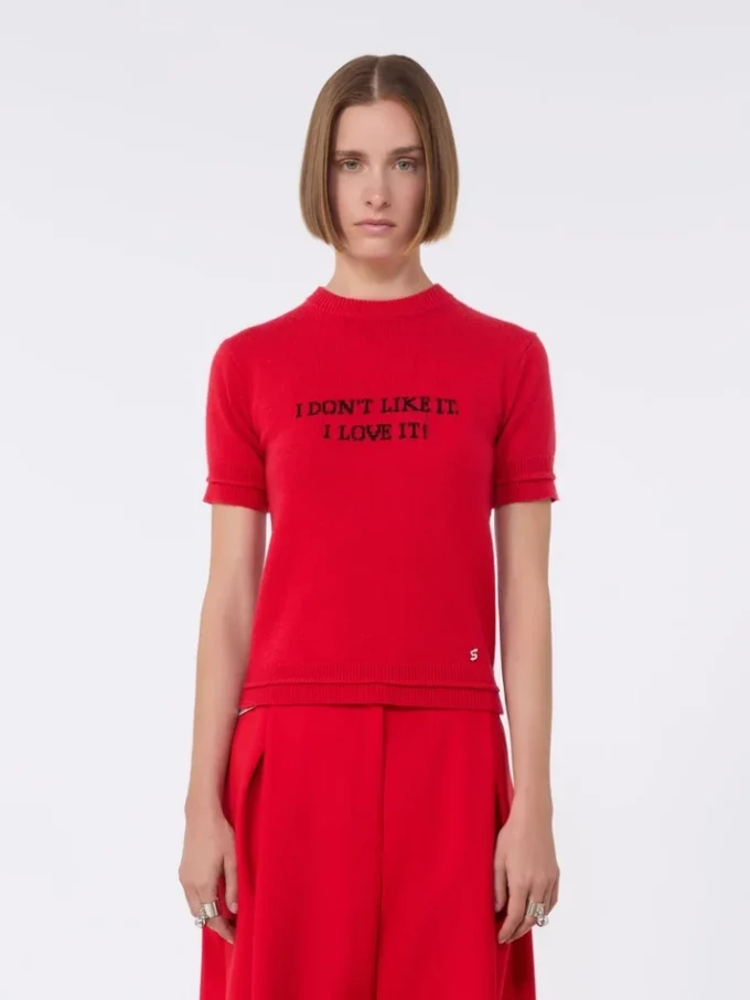 Wool and cashmere-knit t-shirt, red Wool and cashmere-knit t-shirt, red