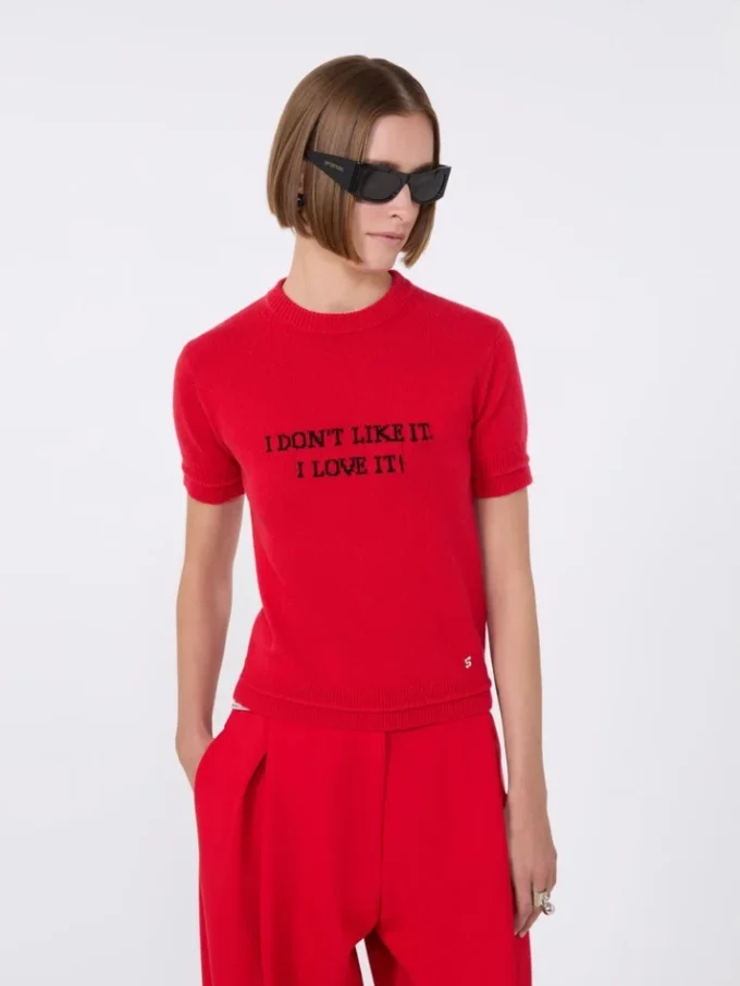 Wool and cashmere-knit t-shirt, red Wool and cashmere-knit t-shirt, red
