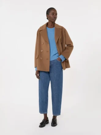 Wool and cashmere sweater with patch detail, avio