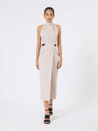 Wool and cotton canvas dress, beige Wool and cotton canvas dress, beige