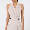 Wool and cotton canvas dress, beige