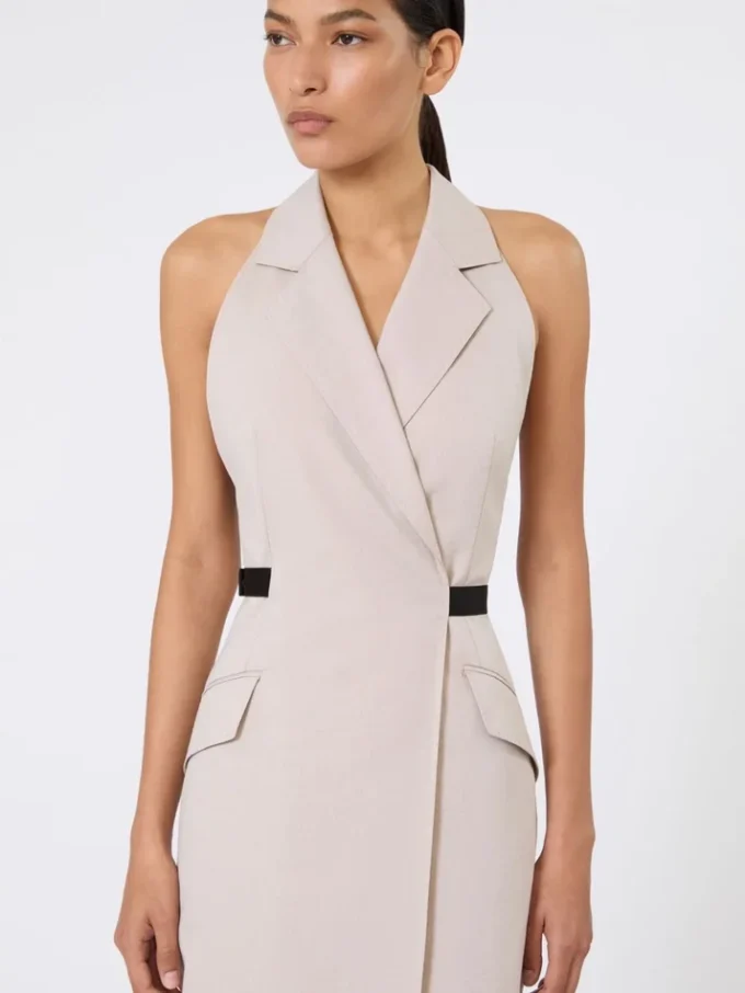 Wool and cotton canvas dress, beige