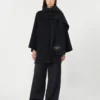 Wool-blend coat with scarf, navy