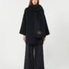Wool-blend coat with scarf, navy