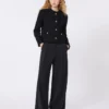 Wool-blend crew-neck jacket, black
