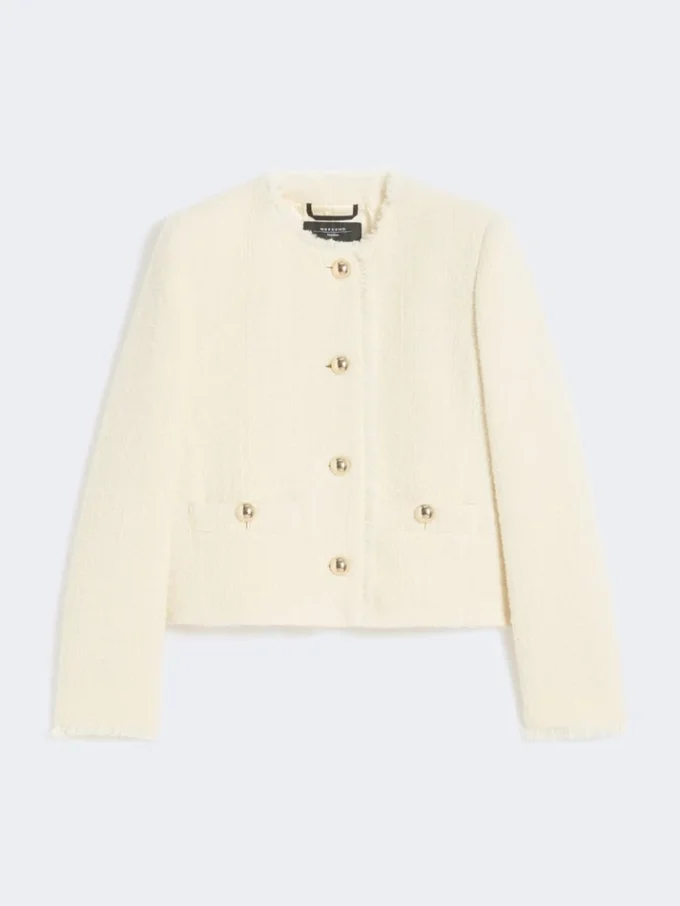Wool-blend crew-neck jacket, ecru