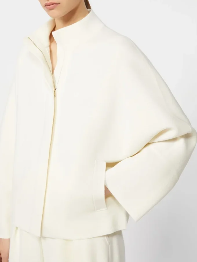 Wool boxy cardigan, silk