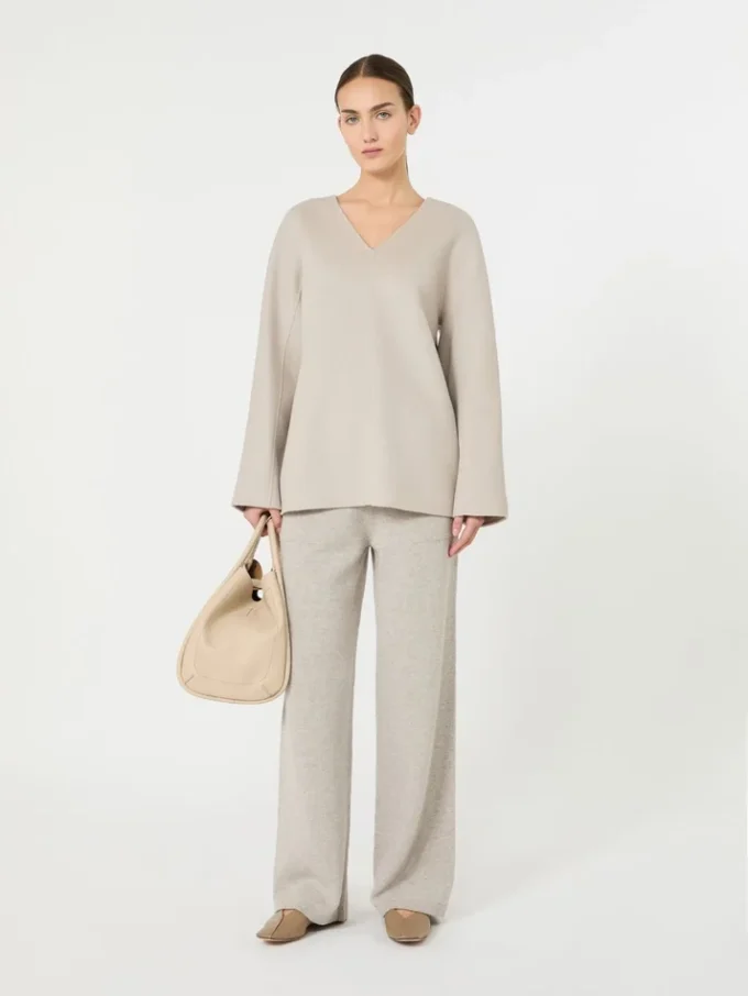Wool broadcloth blouse, beige