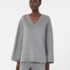Wool broadcloth blouse, medium grey