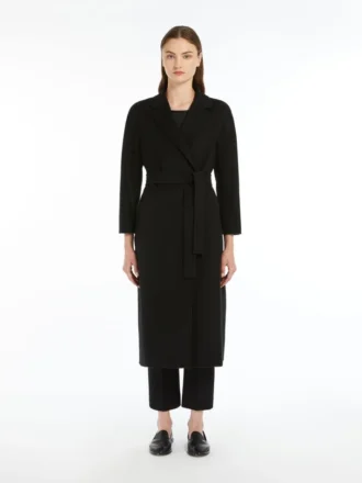 Wool broadcloth midi coat, black