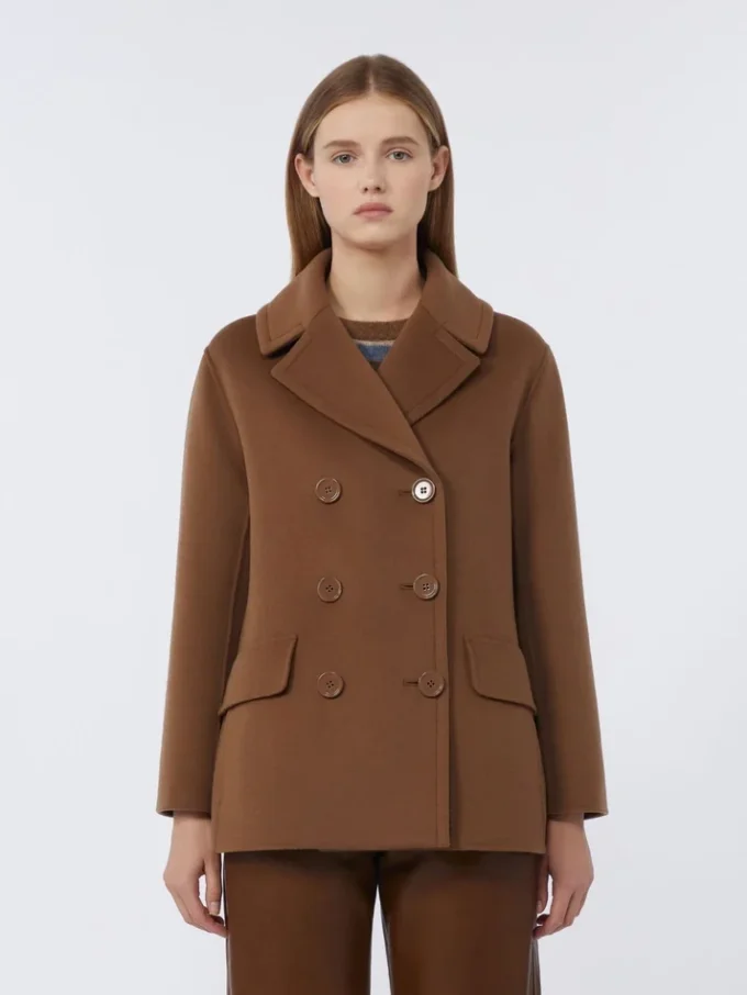 Wool broadcloth pea coat, tobacco