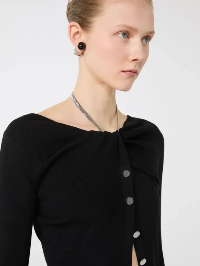 Wool cardigan with chain, black