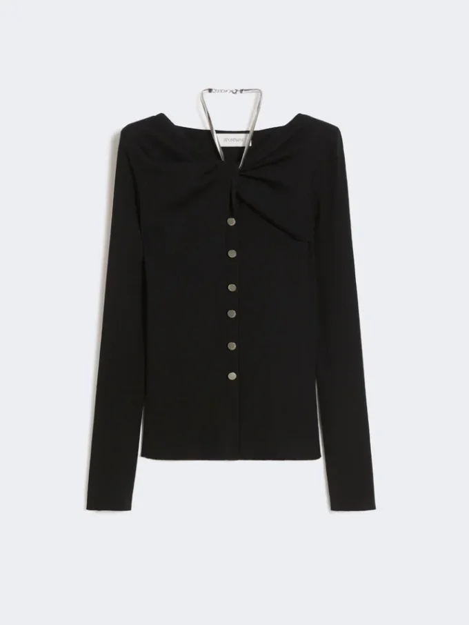 Wool cardigan with chain, black