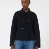 Wool, cashmere and silk boxy jacket, navy