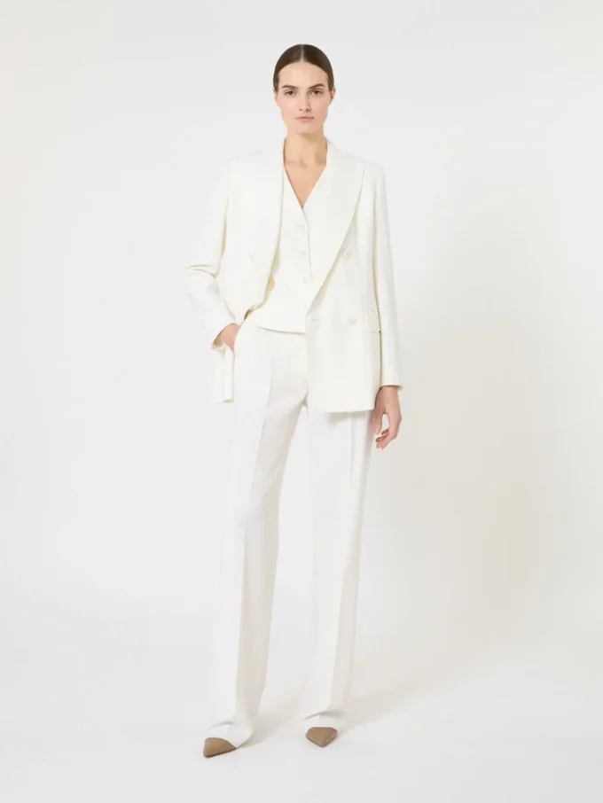 Wool crepe trousers, white