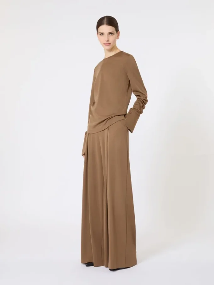 Wool jersey trousers, tobacco