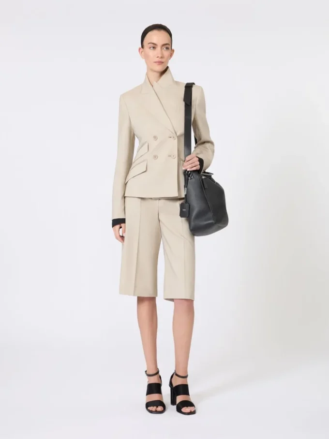 Wool, mohair and silk canvas bermuda shorts, sand