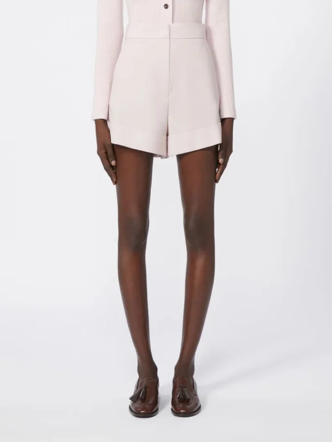 Wool, mohair and silk canvas shorts, beige pink