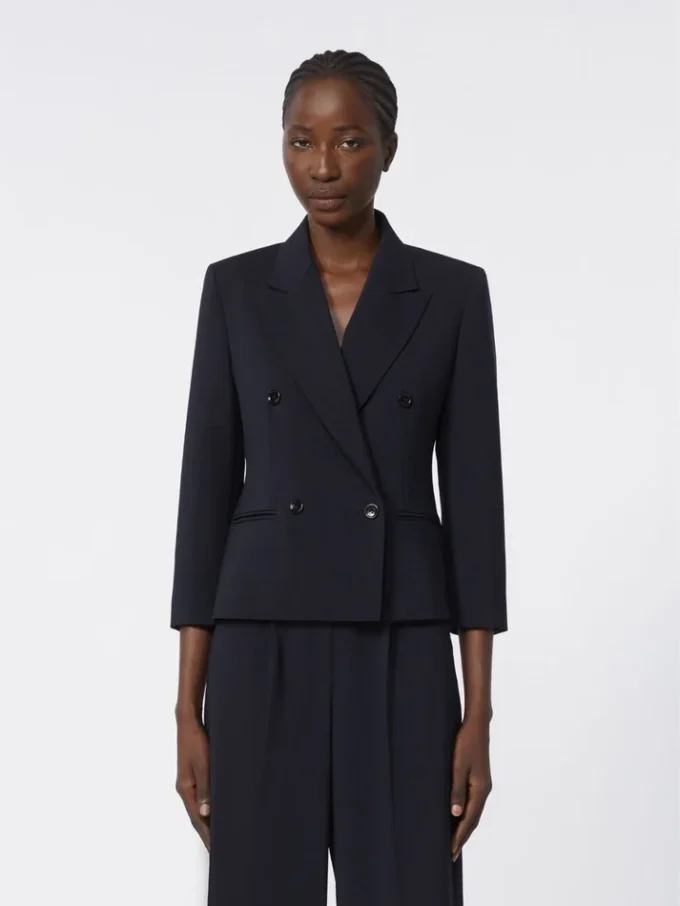 Woollen cloth cropped blazer, ultramarine
