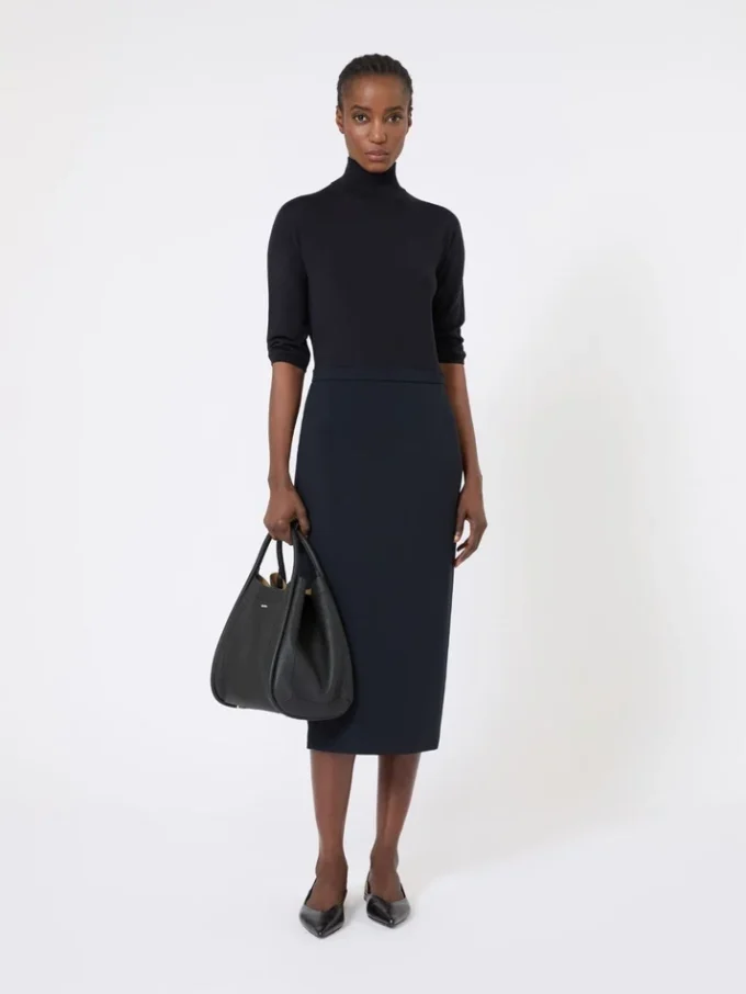 Woollen cloth pencil skirt, ultramarine