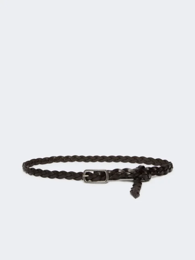 Woven leather belt, dark brown