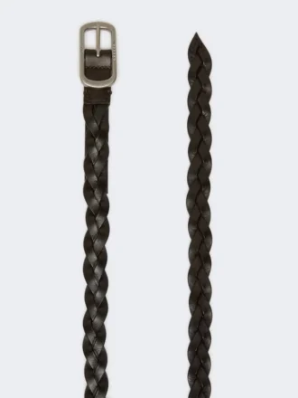 Woven leather belt, dark brown