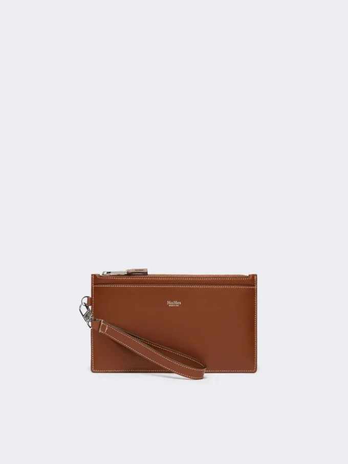 Wrist-strap leather pouch, amber brown