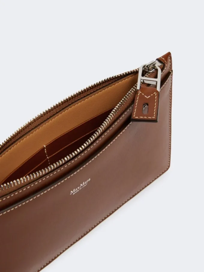 Wrist-strap leather pouch, amber brown